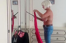 Trying clothes on for a downblouse video (prequel)