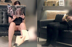 Silence. Jeny Smith with no panties teasing a man. prank