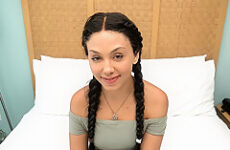 Teen with braided pigtails begs to get creampied