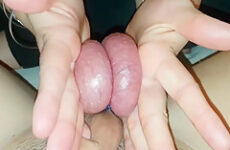 She squeezes his balls hard till he cums ! Ballbusting ruined orgasm