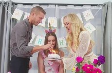 Step mom Gives A Bright Threesome To Her Step daughter In Honor Of Her Birthday