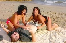 Lucky Guy Bangs Two Exotic Beauties On Beach